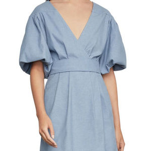 BCBG Chambray Faux Wrap Romper